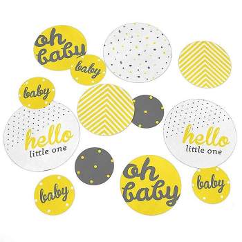 Big Dot of Happiness Hello Little One - Yellow and Gray - Neutral Baby Shower Giant Circle Confetti - Party Decorations - Large Confetti 27 Count