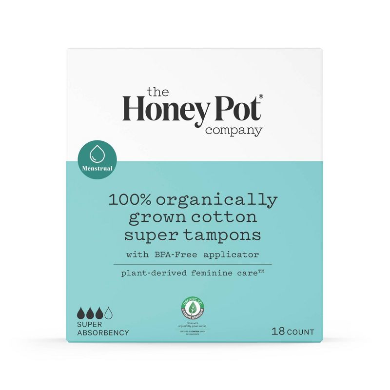 The Honey Pot Company, Organic Cotton Super Applicator Tampons - 18ct, 1 of 10