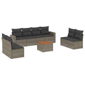 vidaXL 9 Piece Patio Sofa Set with Cushions Gray Poly Rattan - 1 of 4
