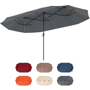 Costway 15.5 FT Extra-Large Patio Umbrella with LED Solar Lights & 12 Heavy-Duty Ribs Beige/Orange/Brown/Gray/Navy/Red - 1 of 4