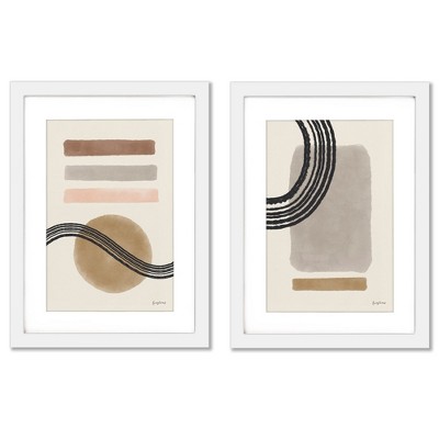 (set Of 2) Geo Abstract By Becky Thorns White Framed With Mat Diptych ...