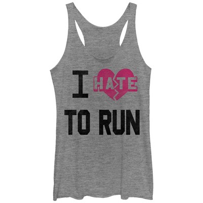 Women's Chin Up I Hate Heart To Run Racerback Tank Top - Gray Heather ...