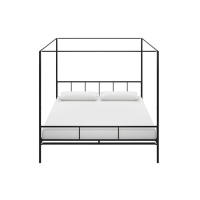 Marion King-Sized Black Metal Frame Canopy Bed with Headboard