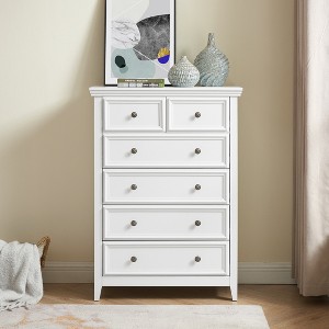 Dresser For Bedroom, Modern 6 Drawers Dresser W/Large Storage Space And Metal Handles, Chest Of Drawers, Anti-Tipping Dresser For Living Room - 1 of 4