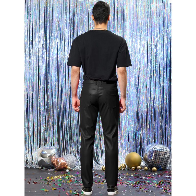 Lars Amadeus Men's Metallic Slim Fit Night Club Disco Shiny Faux Leather Pants, 4 of 6