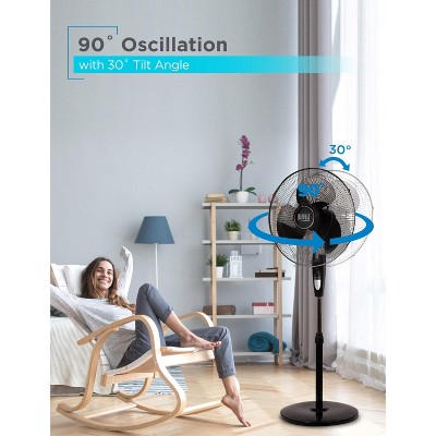 Black Adjustable Height Oscillating Floor Fan with Remote Control