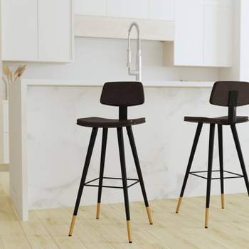 Set of 2 Faux Leather Contemporary Upholstered Barstools with Black Metal Frame - Merrick Lane