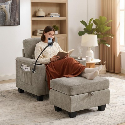 Single Recliner Sofa with Manual Adjustable Backrest – Brown Armchair ...