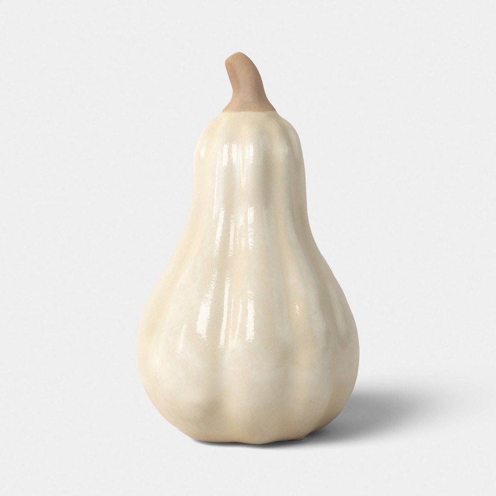6.9" Medium Ceramic Fall Pumpkin Gourd Ivory - Threshold™: Fall