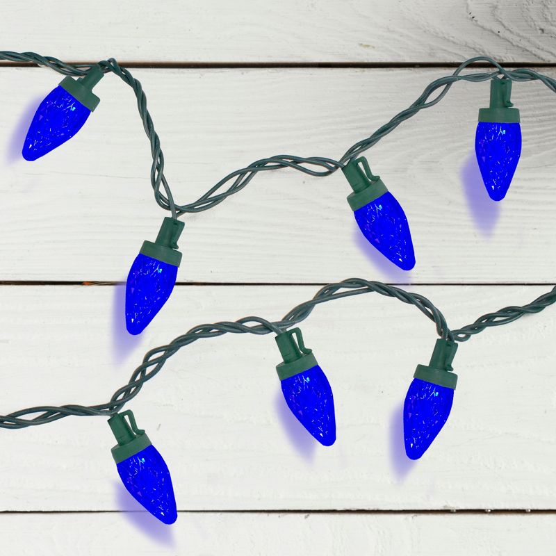 Northlight 50ct Faceted Blue LED C7 Christmas Lights, 20.25ft Green Wire, 2 of 4
