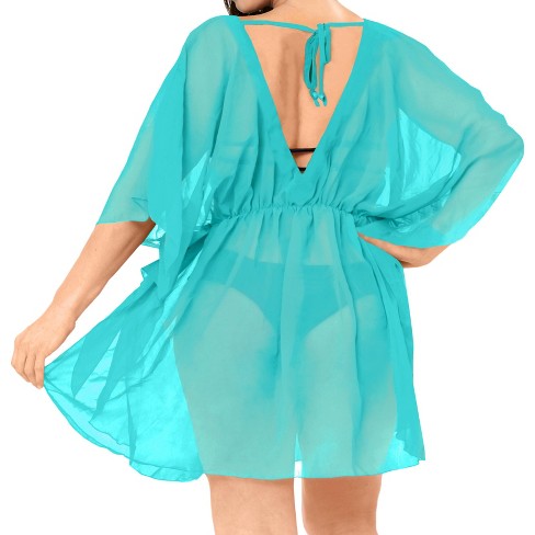 LA LEELA Women's Beachwear Swimsuit Coverups for Women Summer Swim Beach Dress Cover Ups for Swimwear Women Bathing Suit Mini Duster L-XL Green, Solid - image 1 of 4