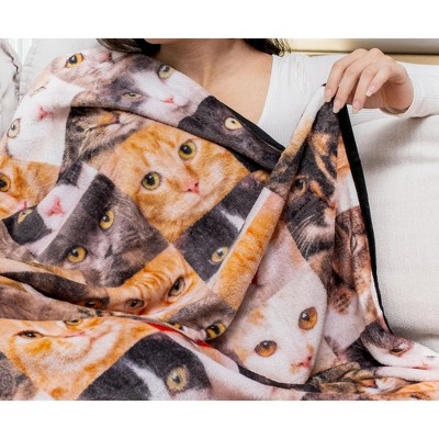 Cat Face Collage Fleece Throw Blanket 45 x 60 Inches