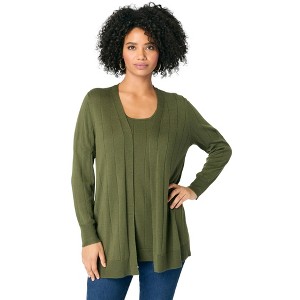 Roaman's Women's Plus Size Fine Gauge Drop Needle Cardigan - 1 of 4