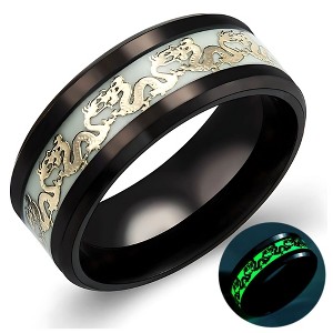 Glow in Dark Dragon Stainless Steel Wedding Band Ring Men Women Ginger Lyne Collection - 1 of 4