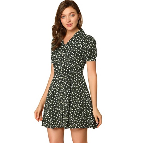 Женские платья INSPIRE CHIC Women's V Neck Short Sleeve Button Front Summer Floral Shirt Dresses Black Large