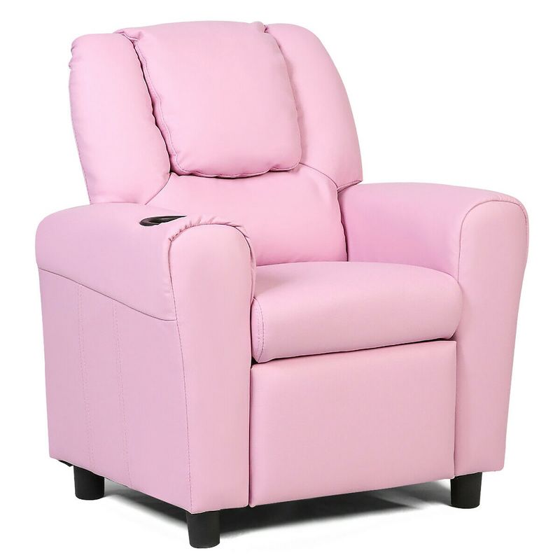 Costway Kids Recliner Armchair Children's Furniture Sofa Seat Couch Chair w/Cup Holder Pink, 1 of 11