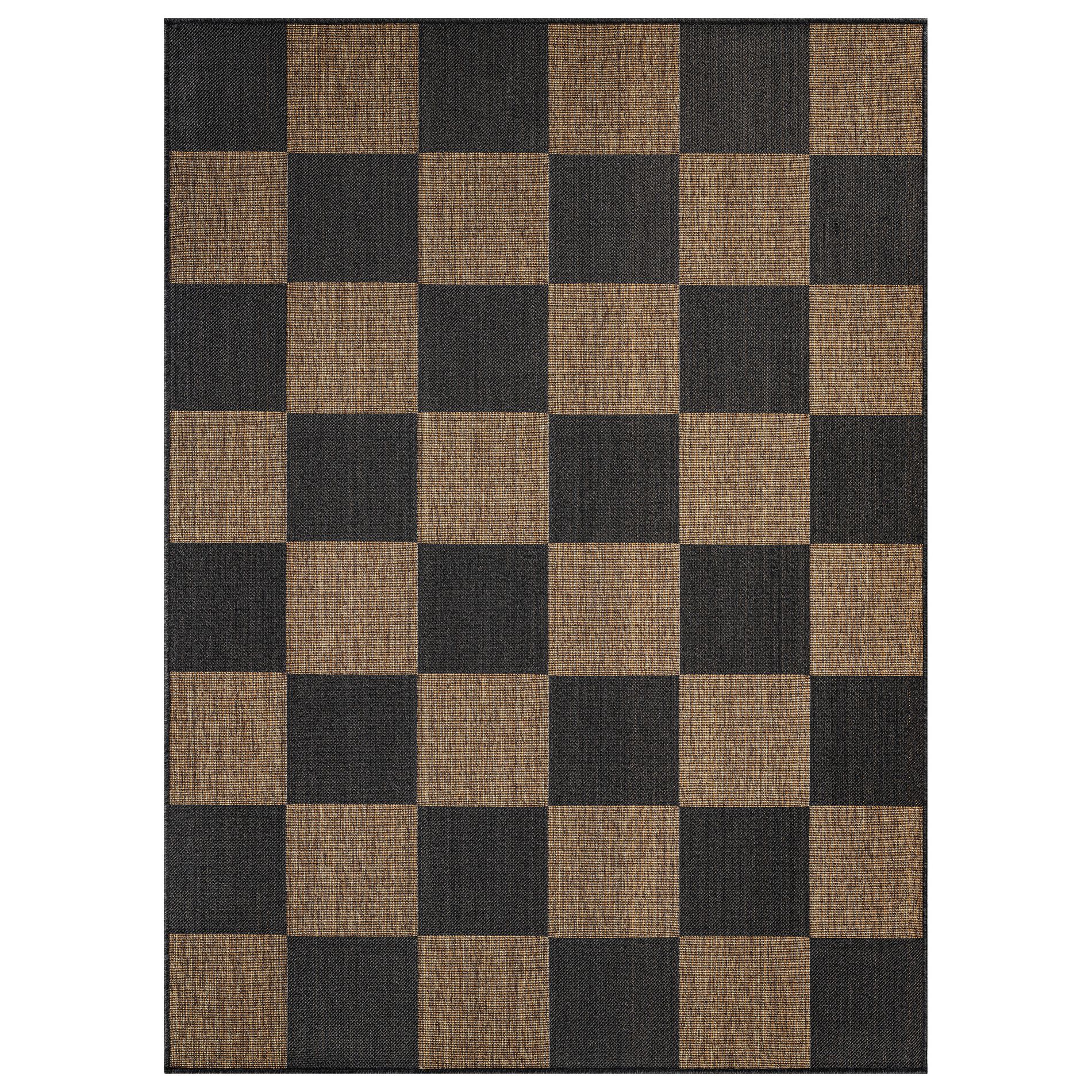 World Rug Gallery Checkered Indoor/Outdoor Flat Woven Area Rug - Natural Jute-Style, Easy-Care Patio Rug for Backyard Porch Deck Balcony