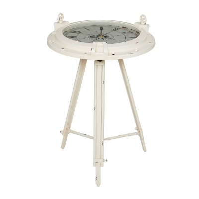 Coastal Compass Metal Accent Table White - Olivia & May: Round Glass Top, Nautical Beach Style