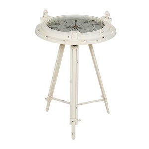 Coastal Compass Metal Accent Table White - Olivia & May: Round Glass Top, Nautical Beach Style - 1 of 4