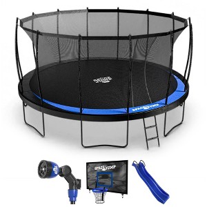 SpaceJump Lunar 16' Trampoline, Outdoor Ultimate Set with Slide, Hoop & Sprayer - 1 of 4