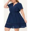 Agnes Orinda Women's Plus Size Elegant Short Sleeve Tie Waist Ruffle Hem At Knee Dresses - 2 of 4