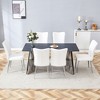 CAVINAS Dining Table Set Black Marble-Patterned Slabs Tabletop with Stainless Steel Butterfly Legs with 4 PU Chairs for Kitchen - 3 of 4