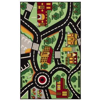 City Cruising Non-Slip Kids Playroom Decor Washable Indoor Area Rug by Blue Nile Mills