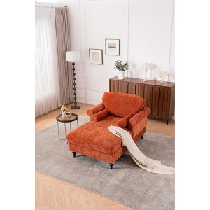 43.3''W Chenille Oversized Chaise Lounge Armchair with Wide Seat, Lazy Sleeper, and Rubber Wood Legs for Living Room and Bedroom - 1 of 4