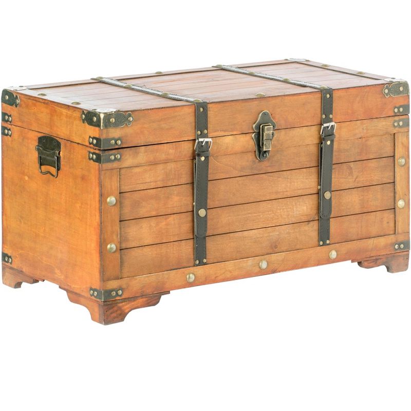 Vintiquewise Rustic Large Wooden  Storage Trunk with Lockable Latch, 1 of 6