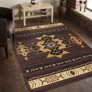 Okak Southwest Desert Area Rug with Jute Backing, Kid & Pet Friendly Living Room Rug, Low Pile Bedroom Rug for Kitchen, Office - 1 of 4