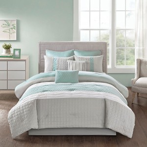 Gulches Series Seafoam gray Transitional Style Ultra Soft Microfiber with Polyester Fill King 8 Piece Comforter Set Blanket - 1 of 4