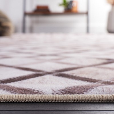 Beige and Brown Faux Fur Rectangular Washable Rug 6' x 9'