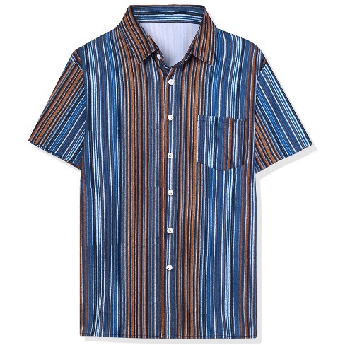 Lars Amadeus Men's Dress Shirt Summer Short Sleeve Button Down Stripes Shirts 