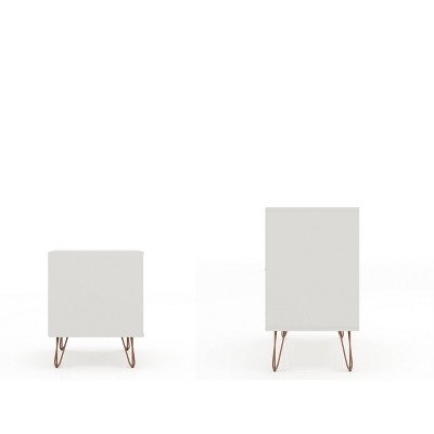 Off-White and Natural Wood Hairpin Leg Dresser and Nightstand Set