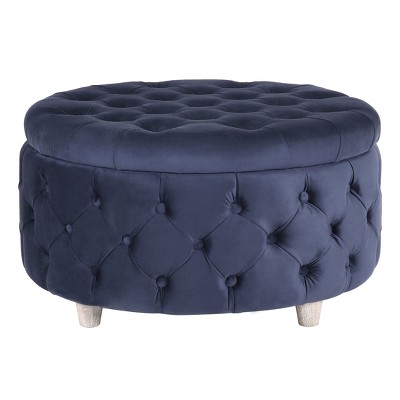 WestinTrends Round Velvet Tufted Storage Ottoman for Living Room Bedroom