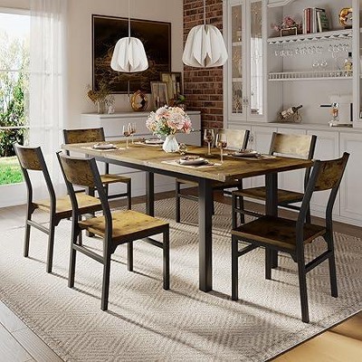 SweDrea 7-Piece Rustic Brown Dining Table & Chairs Set for 4-6