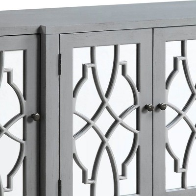 Antique Gray Wood and Mirrored Console Table with Storage