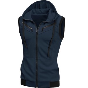 Lars Amadeus Men's Sleeveless Regular Fit Zipper Drawstring Hooded Vest Jacket - 1 of 4