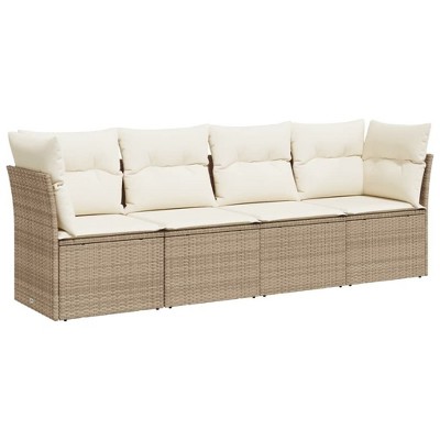 vidaXL 4 Piece Patio Sofa Set with Cushions Poly Rattan - Beige and Cream Without Table