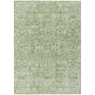 Artichoke Green And Olive Green Floral Washable Indoor Outdoor Area Rug