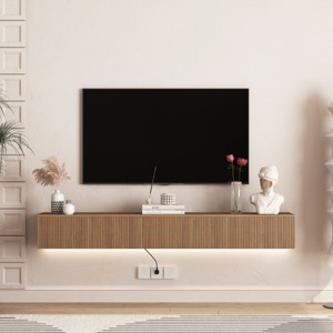 Floating TV Stand Wall Mounted with 16-Color LED & Charging Station, 69" Modern Media Console for 65 Inch TV-3irtyhousy - 1 of 4