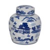 Sagebrook Home 9" Ceramic Round Jar - Blue and White Chinoiserie Temple Design Contemporary Decorative Jar Accent Blue - 4 of 4