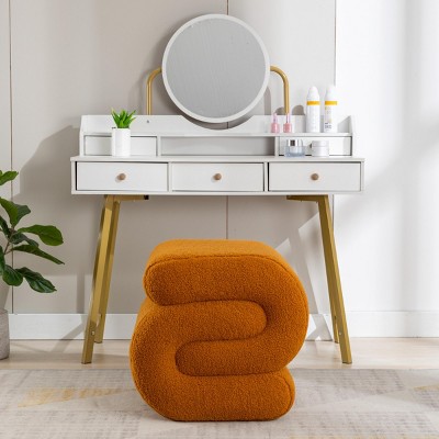 Dressing Table Stool,Modern Teddy Fabric Upholstered Stool Pouf Ottoman S-Shape Stool,Comfy Seat For Makeup Room Bedroom Living Room-Maison Boucle