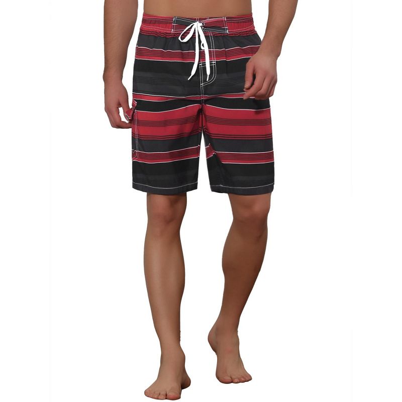 Lars Amadeus Men's Drawstring Stripes Printed Color Block Beach Pool Board Shorts, 5 of 6