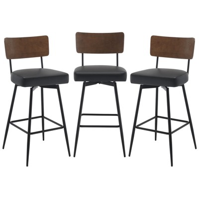 Bekrvio 29" Counter Height Swivel Bar Stools Set of 2/3 - Upholstered Faux Leather, Wood Backs & Metal Legs, Counter Stools for Kitchen Island