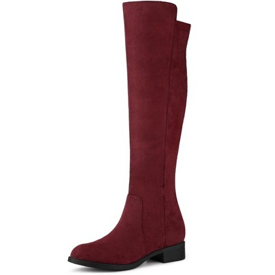 Allegra K Women's Side Zipper Chunky Heels Knee High Boots Burgundy 7 ...