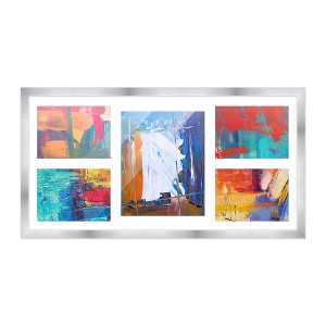 PosterPalooza | Stainless Steel Silver Wood Finish Collage Frame - White Mat, 20 Frame Sizes, UV Acrylic - 1 of 4