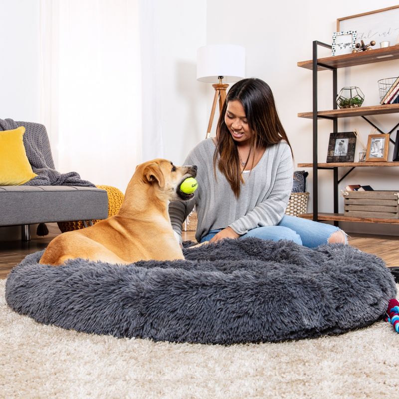 Best Choice Products 36in Dog Bed Self-Warming Plush Shag Fur Donut Calming Pet Bed Cuddler, 3 of 8
