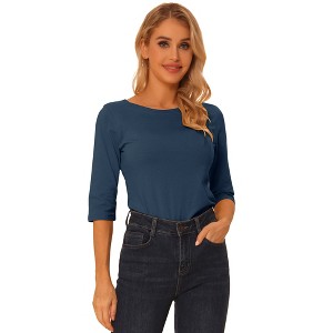 INSPIRE CHIC Women's Classic Solid Elbow Sleeves Round Neck Slim Fit T-Shirts - 1 of 4