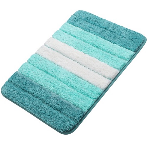PiccoCasa Microfiber Striped Bathroom Rugs Shaggy Soft Thick and Absorbent  Bath Mat Turquoise 20x31